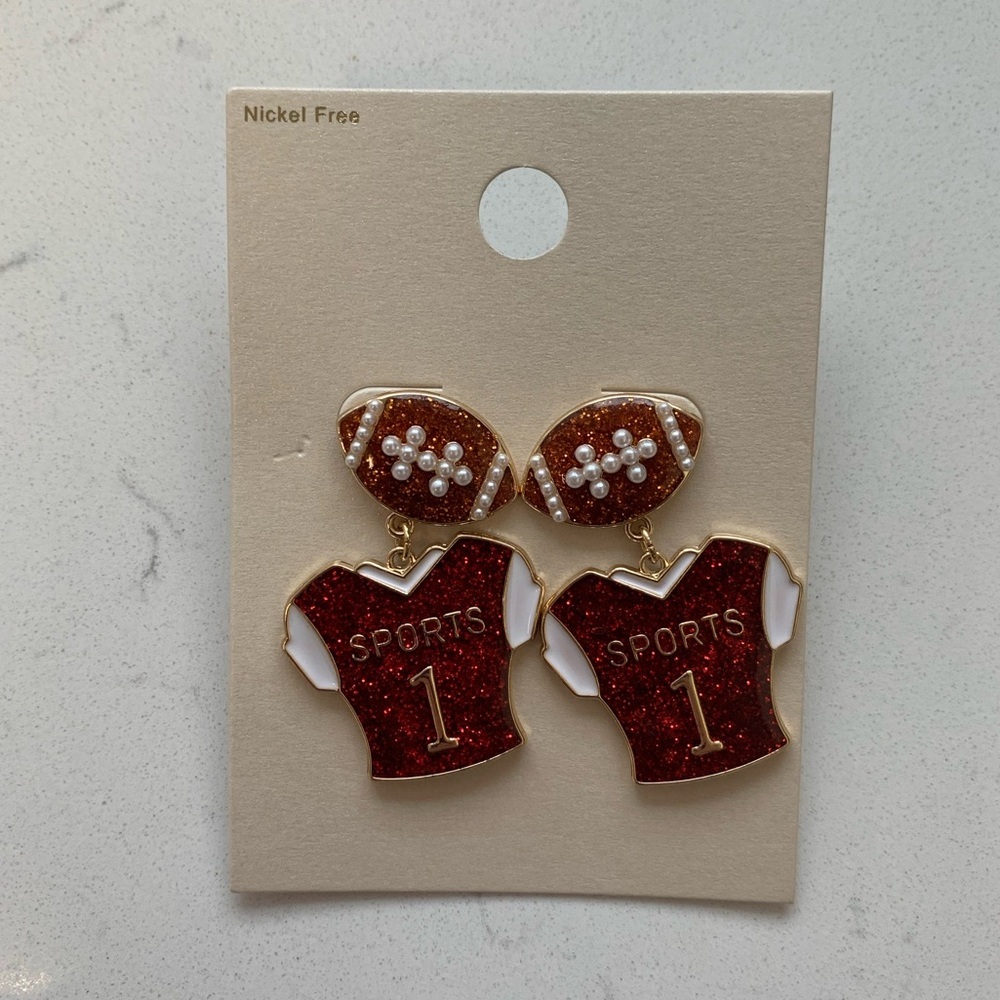 Football Jersey Post Drop Earrings - Red/Gold - NWT - Picture 3 of 5